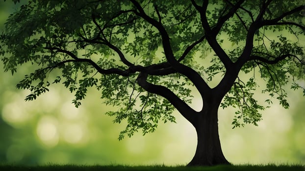 Serene Tree Silhouette in Lush Green Nature photo