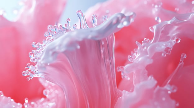 A pink flower with white petals and water droplets surrounding it photo