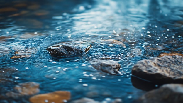 A rock is floating in a body of blue water photo