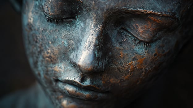 A statue of a woman with a face that is very detailed and has a lot of texture photo