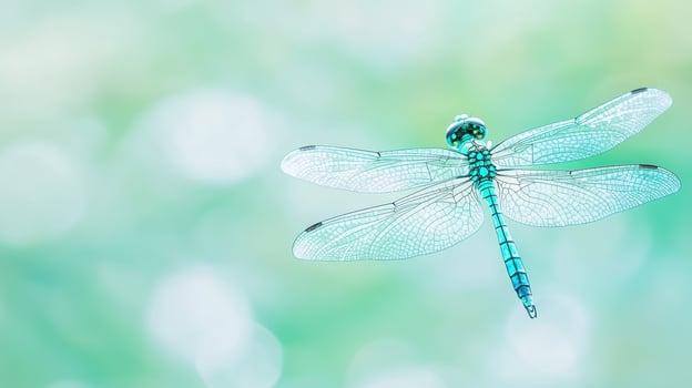 Stunning Turquoise Dragonfly in Flight Green Nature Background Detailed Wings photo