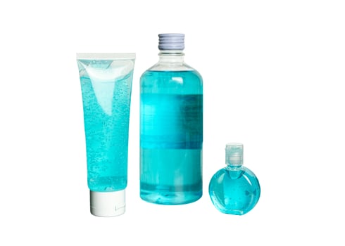 Hand sanitizer bottle, blue alcohol for sterilize virus photo