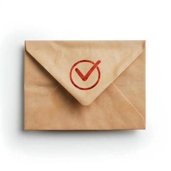 Brown envelope showing red check mark symbol of sending or receiving confirmation photo