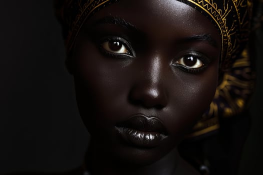 Beautiful black woman with headscarf showing confidence and elegance photo