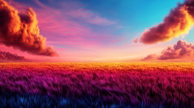 A colorful field with clouds and a sunset photo