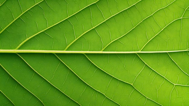 Close-up view of a vibrant green leaf showcasing intricate vein patterns and textures under natural light photo