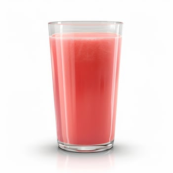 Refreshing pink grapefruit juice filling a tall glass on white background photo