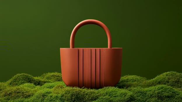A brown bag sitting on top of a green field photo