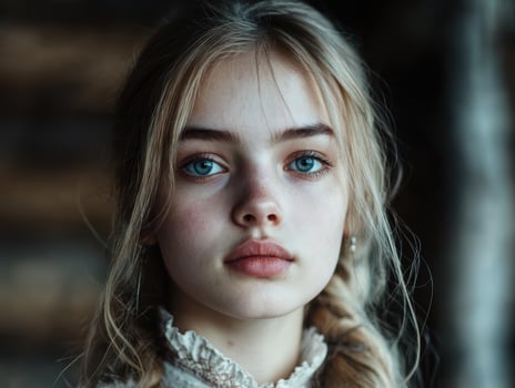 Portrait of a young woman with blonde hair and blue eyes. photo