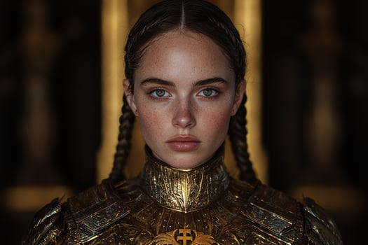 Female warrior in golden armor photo