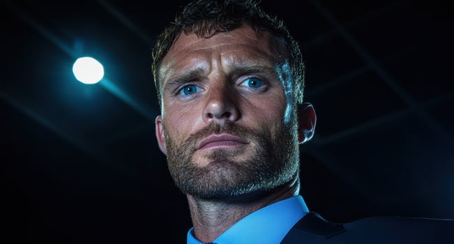 Serious businessman looking intensely at the camera photo