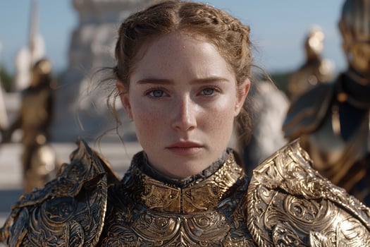 Young woman in ornate gold armor photo