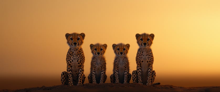 Four Cheetah Cubs at Sunset in African Savanna Wildlife Photography photo
