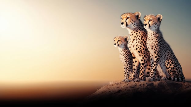 Majestic Cheetahs at Sunset African Wildlife Savanna Landscape Photography photo