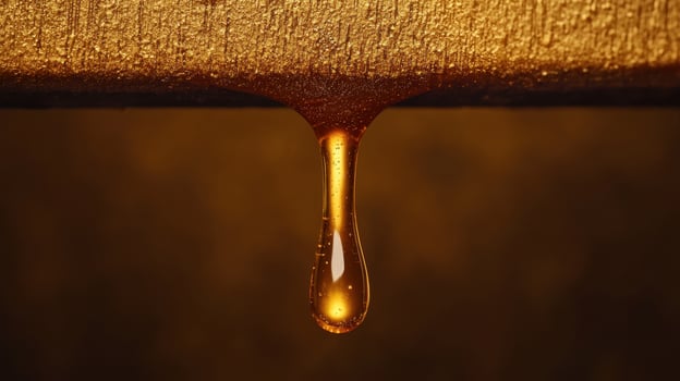 Golden Honey Droplet Falling Close up Texture Sweet Liquid Dripping photo