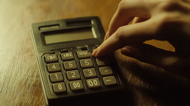 A person's hand is on top of a calculator photo