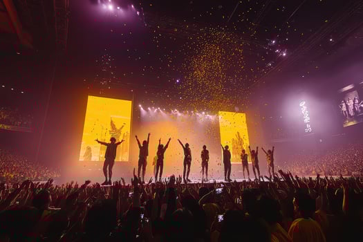 Energetic Concert K-Pop Band's Thrilling Performance Amidst a Shower of Confetti photo