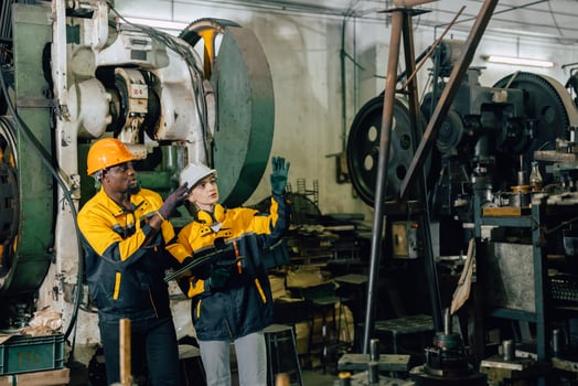 engineer team inspecting service in industry factory photo