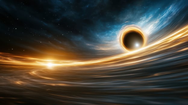 massive black hole surrounded by glowing light and cosmic energy photo