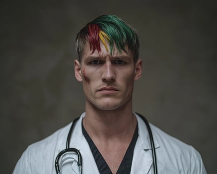 Injured doctor with colorful hair photo