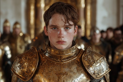 Young boy in shining golden armor photo