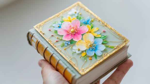 Miniature Book with Colorful Floral Design. photo