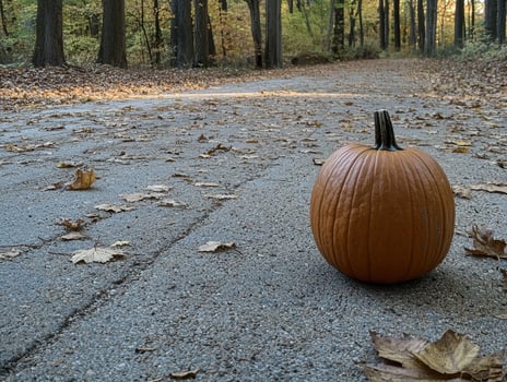 Single pumpkin on autumn path photo