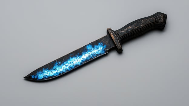 Blue flame knife with dark wooden handle photo