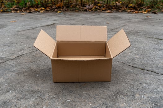 Empty cardboard box on the ground photo