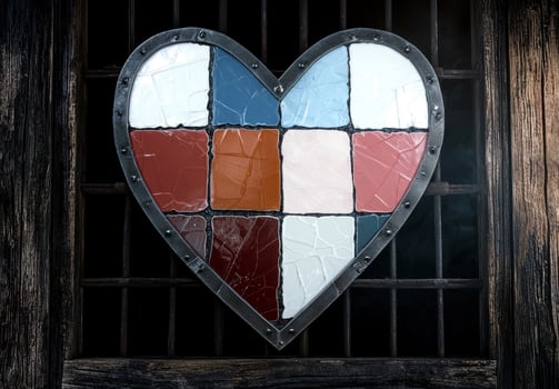 Heart shaped mosaic artwork with metal frame photo