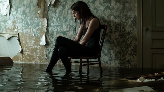 Woman Sitting in a Flooded Room photo