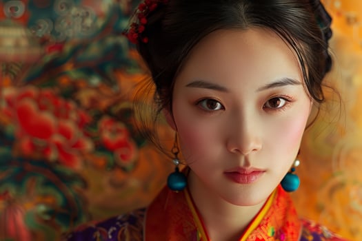 Young chinese woman wearing traditional clothing posing for portrait photo
