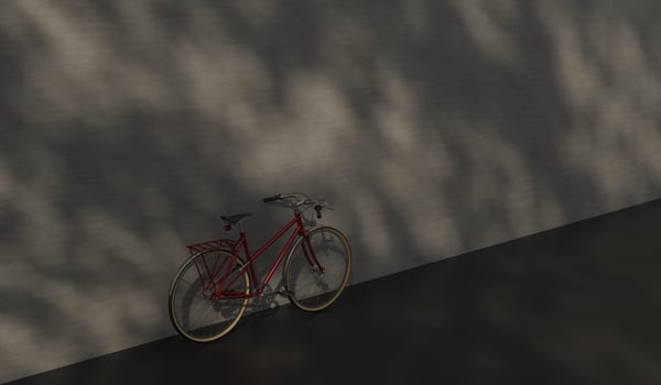 Bicycle leaning against the wall, floor and wall, exercise, 3D photo