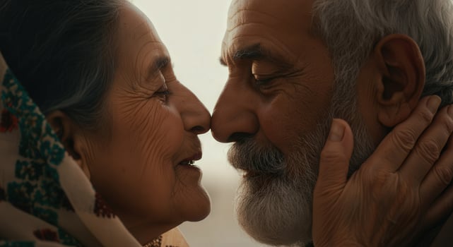 Intimate moment between mature couple embracing love and connection photo