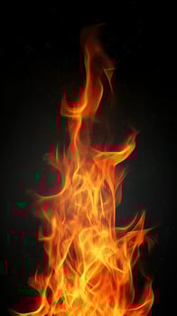 Intense flames with vivid orange and red hues on a black background, heat and energy photo