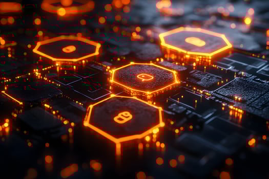 Futuristic Cybersecurity Concept with Glowing Digital Shields for Technology Design photo