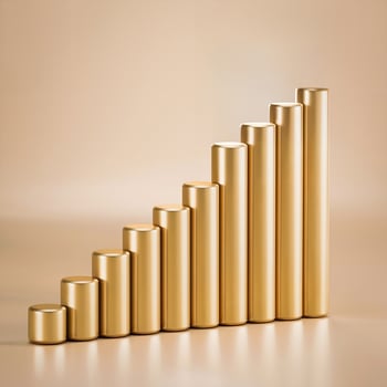 3D Gold Cylinder Bar Chart Wealth and Financial Growth Concept photo