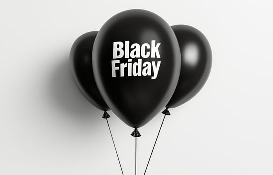 Black balloons promoting shopping discounts for Black Friday event celebration photo