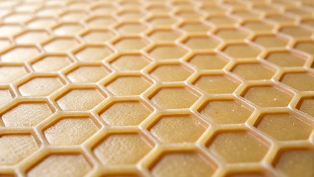 Close-up view of honeycomb material surface nature textural detail bright environment macro perspective photo