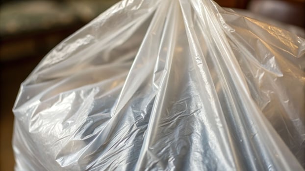 Close-up of wrinkled transparent plastic bag material indoor environment textured content viewpoint concept photo