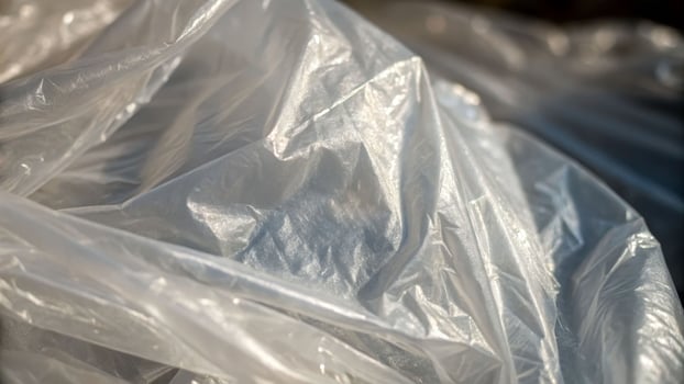 Close-up of wrinkled transparent plastic bag material urban setting macro photography natural light environment abstract composition photo