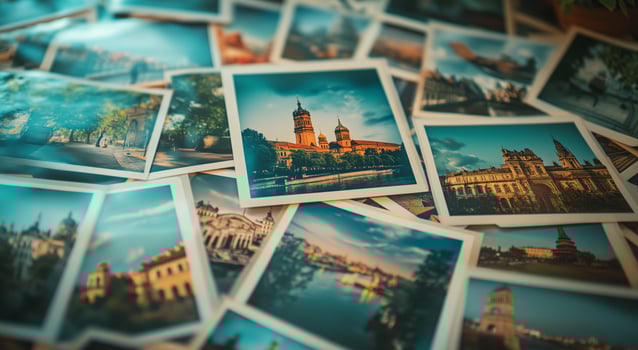 Collection of vintage photographs featuring famous landmarks and picturesque locations photo