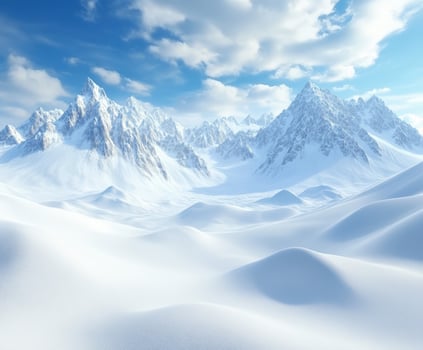 Majestic snowy mountains under bright blue sky photo