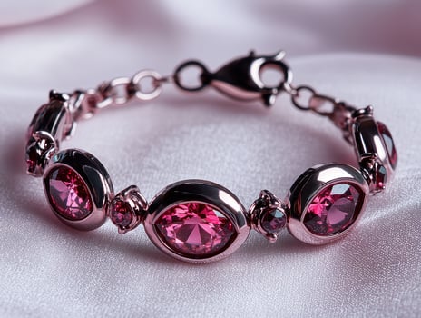 Elegant pink gemstone bracelet on silk photo