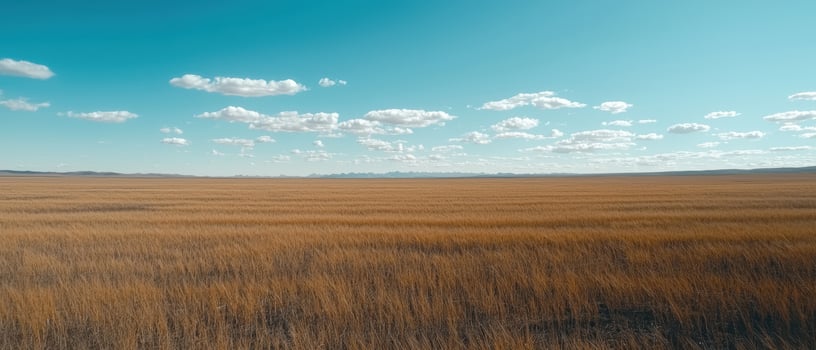 wheat field under a blue sky with fluffy clouds. photo