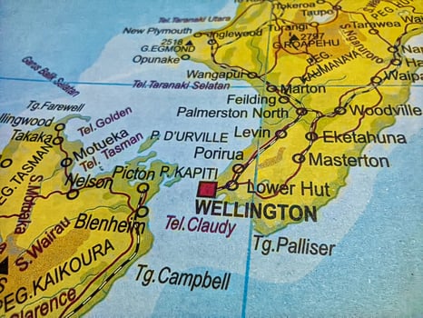 Map of Wellington a city in New Zealand. photo
