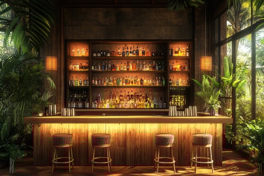 Cozy bar setting with warm ambient lighting. photo