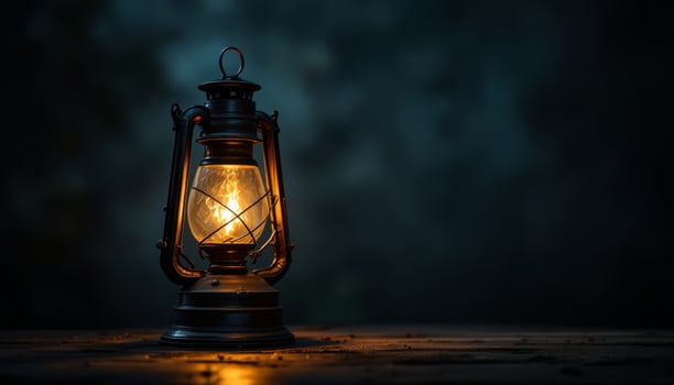 An old fashioned lantern on a table photo
