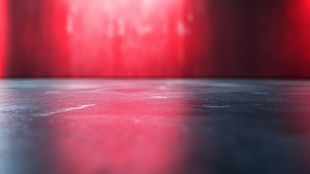 A red background with a blue floor photo