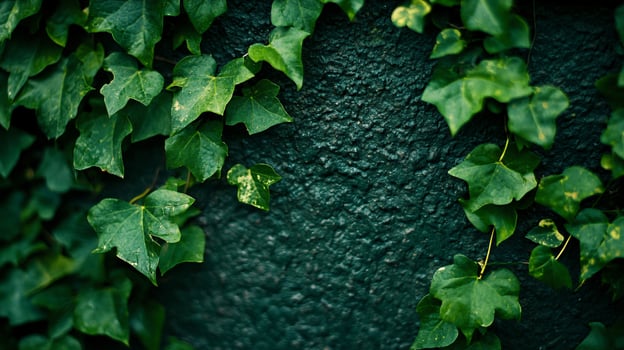 A green ivy plant is growing on a wall backdrop photo